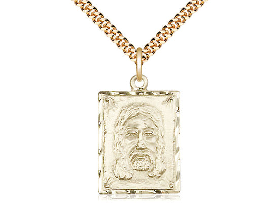 14kt Gold Filled Holy Face Pendant on a 24 inch Gold Plate Heavy Curb Chain - Unique Catholic Gifts
