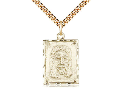 14kt Gold Filled Holy Face Pendant on a 24 inch Gold Plate Heavy Curb Chain - Unique Catholic Gifts
