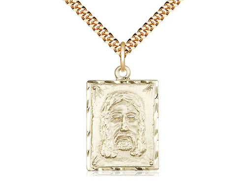 14kt Gold Filled Holy Face Pendant on a 24 inch Gold Plate Heavy Curb Chain - Unique Catholic Gifts