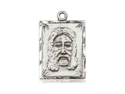 Sterling Silver Holy Face Pendant on a 24 inch Light Rhodium Heavy Curb Chain - Unique Catholic Gifts