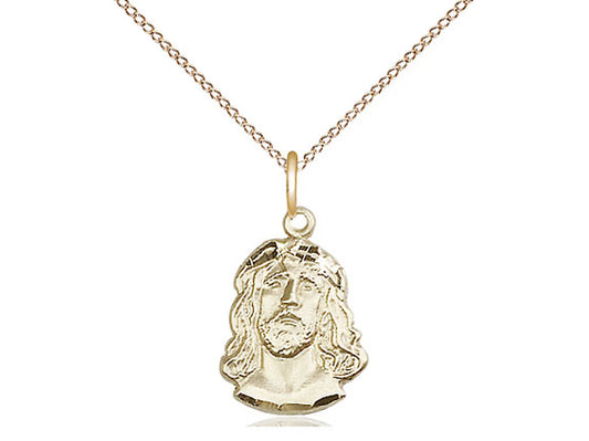 14kt Gold Filled Ecce Homo Pendant on a 18 inch Gold Filled Light Curb Chain - Unique Catholic Gifts
