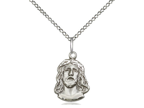 Sterling Silver Ecce Homo Pendant on a 18 inch Sterling Silver Light Curb Chain - Unique Catholic Gifts