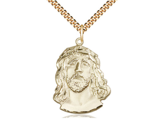 14kt Gold Filled Ecce Homo Pendant on a 24 inch Gold Plate Heavy Curb Chain - Unique Catholic Gifts