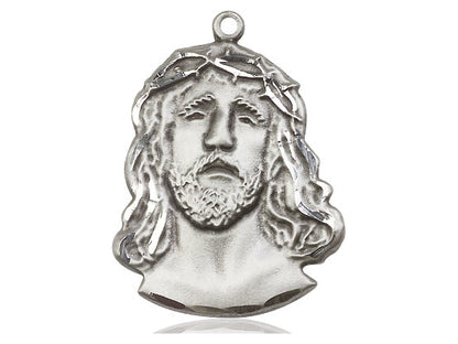 Sterling Silver Ecce Homo Pendant on a 24 inch Light Rhodium Heavy Curb Chain - Unique Catholic Gifts