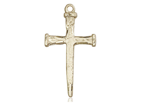 14kt Gold Filled Nail Cross Pendant on a 24 inch Gold Plate Heavy Curb Chain - Unique Catholic Gifts