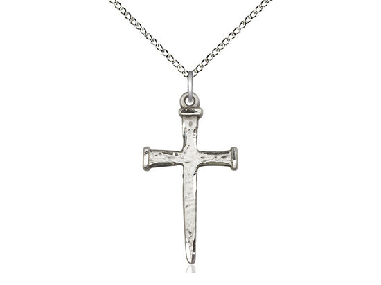 Sterling Silver Nail Cross Pendant on a 18 inch Sterling Silver Light Curb Chain - Unique Catholic Gifts