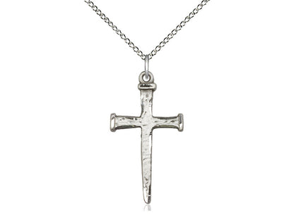 Sterling Silver Nail Cross Pendant on a 18 inch Sterling Silver Light Curb Chain - Unique Catholic Gifts