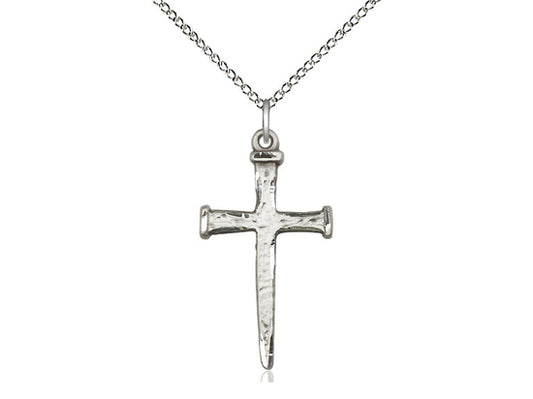 Sterling Silver Nail Cross Pendant on a 18 inch Sterling Silver Light Curb Chain - Unique Catholic Gifts