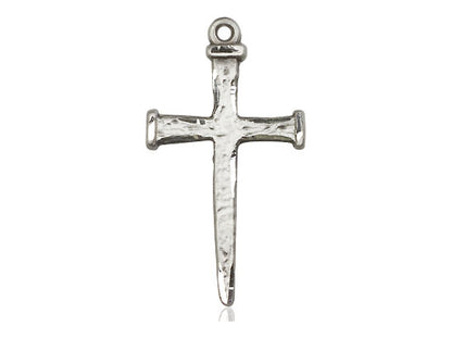 Sterling Silver Nail Cross Pendant on a 18 inch Sterling Silver Light Curb Chain - Unique Catholic Gifts