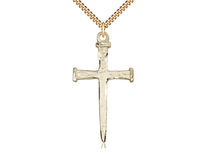 14kt Gold Filled Nail Cross Pendant on a 24 inch Gold Plate Heavy Curb Chain - Unique Catholic Gifts