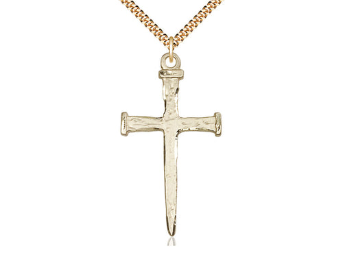 14kt Gold Filled Nail Cross Pendant on a 24 inch Gold Plate Heavy Curb Chain - Unique Catholic Gifts