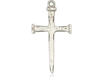 Sterling Silver Nail Cross Pendant on a 24 inch Light Rhodium Heavy Curb Chain - Unique Catholic Gifts