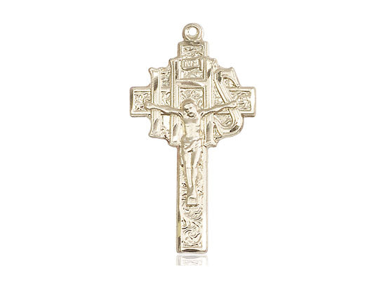 14kt Gold Filled Crucifix-IHS Pendant on a 24 inch Gold Plate Heavy Curb Chain - Unique Catholic Gifts