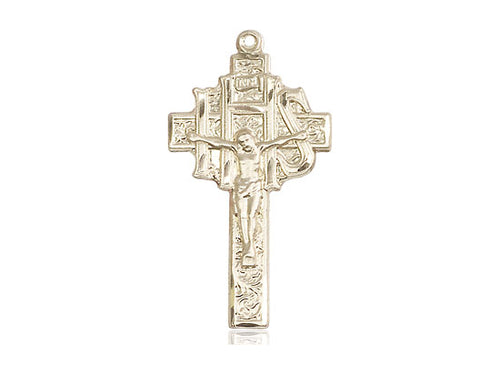 14kt Gold Filled Crucifix-IHS Pendant on a 24 inch Gold Plate Heavy Curb Chain - Unique Catholic Gifts