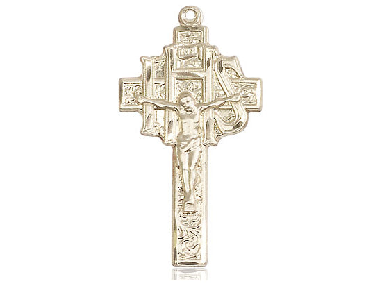 14kt Gold Filled Crucifix-IHS Pendant on a 24 inch Gold Plate Heavy Curb Chain - Unique Catholic Gifts