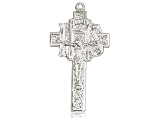 Sterling Silver Crucifix-IHS Pendant on a 24 inch Light Rhodium Heavy Curb Chain - Unique Catholic Gifts