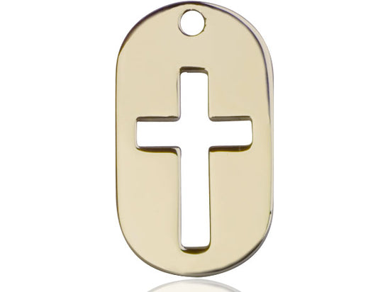 14kt Gold Filled Cross Dog Tag Pendant on a 24 inch Gold Plate Heavy Curb Chain - Unique Catholic Gifts