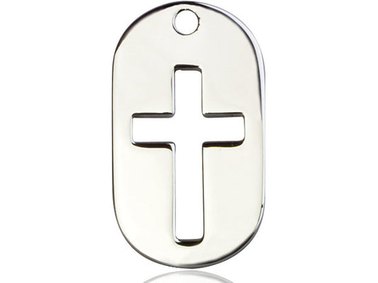 Sterling Silver Cross Dog Tag Pendant on a 24 inch Light Rhodium Heavy Curb Chain - Unique Catholic Gifts