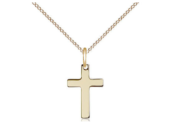 14kt Gold Filled Cross Pendant on a 18 inch Gold Filled Light Curb Chain - Unique Catholic Gifts