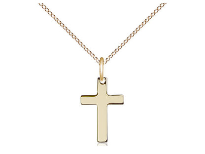 14kt Gold Filled Cross Pendant on a 18 inch Gold Filled Light Curb Chain - Unique Catholic Gifts