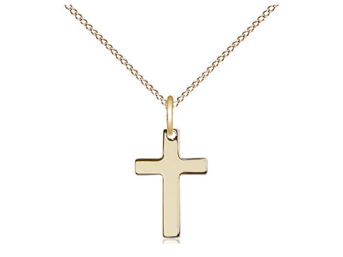14kt Gold Filled Cross Pendant on a 18 inch Gold Filled Light Curb Chain - Unique Catholic Gifts