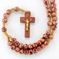 8mm Round Light Brown Marbleized Rosary with Wood Crucifix. - Unique Catholic Gifts