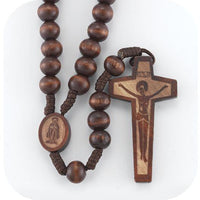 8mm Round Dark Brown Marbleized Rosary with Wood Crucifix. - Unique Catholic Gifts