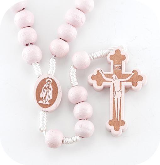 6mm Round Pink Bead Rosary with Wood Crucifix. - Unique Catholic Gifts