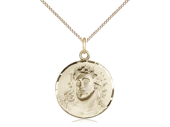 14kt Gold Filled Ecce Homo Pendant on a 18 inch Gold Filled Light Curb Chain - Unique Catholic Gifts