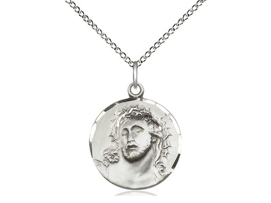 Sterling Silver Ecce Homo Pendant on a 18 inch Sterling Silver Light Curb Chain - Unique Catholic Gifts