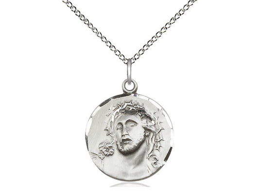 Sterling Silver Ecce Homo Pendant on a 18 inch Sterling Silver Light Curb Chain - Unique Catholic Gifts