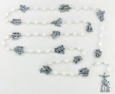 Oval Faux Mother of Pearl Bead 15 Stations of the Cross Rosary - Unique Catholic Gifts