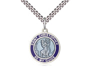 St. Christopher Round Blue Border Medal (3/4") with 24" chain - Unique Catholic Gifts
