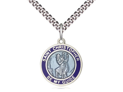 St. Christopher Round Blue Border Medal (3/4