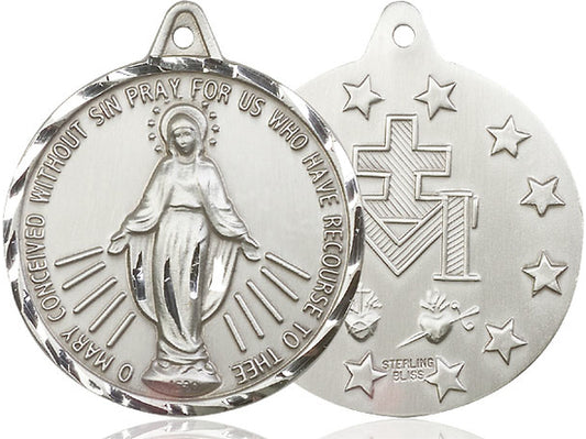 Sterling Silver Miraculous Pendant on a 24 inch Light Rhodium Heavy Curb Chain - Unique Catholic Gifts