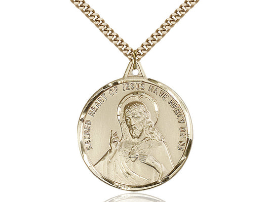 14kt Gold Filled Scapular Pendant on a 24 inch Gold Plate Heavy Curb Chain - Unique Catholic Gifts