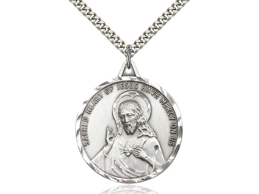 Sterling Silver Scapular Pendant on a 24 inch Light Rhodium Heavy Curb Chain - Unique Catholic Gifts