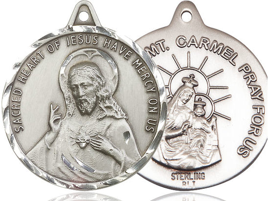 Sterling Silver Scapular Pendant on a 24 inch Light Rhodium Heavy Curb Chain - Unique Catholic Gifts