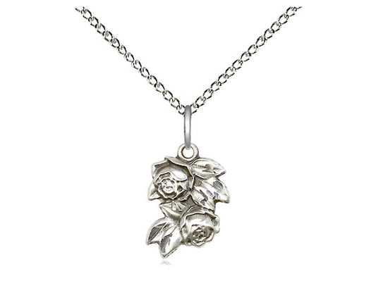 Sterling Silver Rose Pendant on a 18 inch Sterling Silver Light Curb Chain - Unique Catholic Gifts