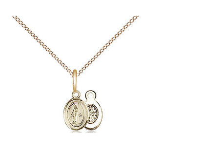 14kt Gold Filled Miraculous Pendant on a 18 inch Gold Filled Light Curb Chain - Unique Catholic Gifts