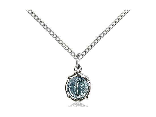 Sterling Silver Miraculous Pendant on a 18 inch Sterling Silver Light Curb Chain - Unique Catholic Gifts