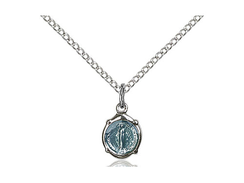 Sterling Silver Miraculous Pendant on a 18 inch Sterling Silver Light Curb Chain - Unique Catholic Gifts