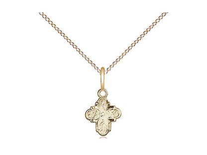 14kt Gold Filled 4-Way Pendant on a 18 inch Gold Filled Light Curb Chain - Unique Catholic Gifts