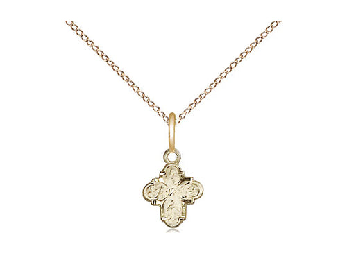 14kt Gold Filled 4-Way Pendant on a 18 inch Gold Filled Light Curb Chain - Unique Catholic Gifts