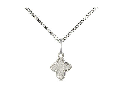 Sterling Silver 4-Way Pendant on a 18 inch Sterling Silver Light Curb Chain - Unique Catholic Gifts