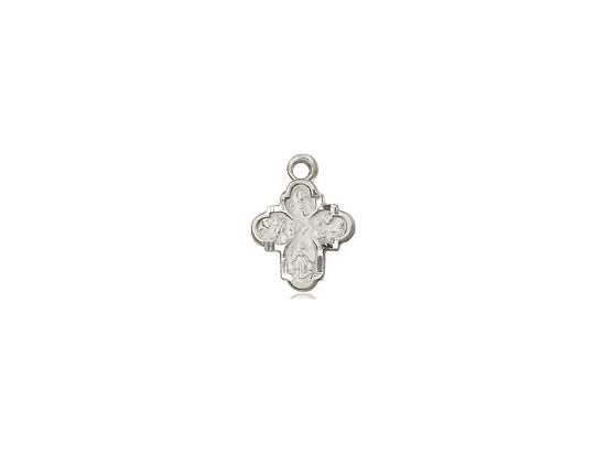 Sterling Silver 4-Way Pendant on a 18 inch Sterling Silver Light Curb Chain - Unique Catholic Gifts