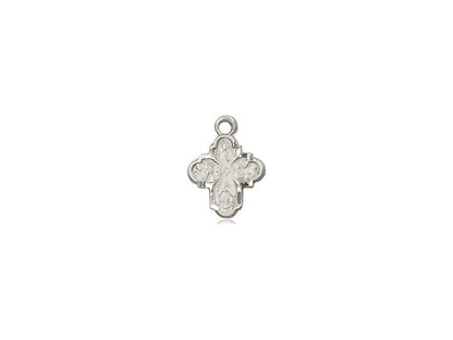 Sterling Silver 4-Way Pendant on a 18 inch Sterling Silver Light Curb Chain - Unique Catholic Gifts