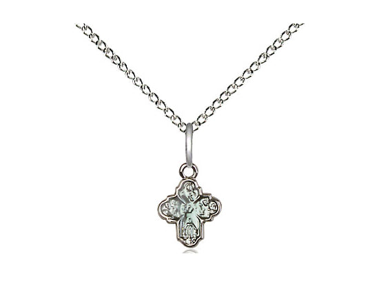 Sterling Silver Cross Dog Tag Pendant on a 18 inch Sterling Silver Light Curb Chain - Unique Catholic Gifts