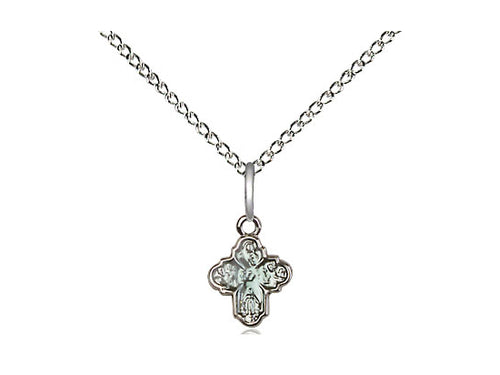 Sterling Silver Cross Dog Tag Pendant on a 18 inch Sterling Silver Light Curb Chain - Unique Catholic Gifts