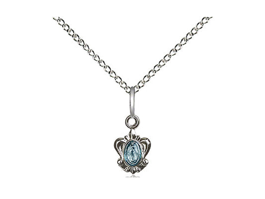 Sterling Silver Miraculous Pendant on a 18 inch Sterling Silver Light Curb Chain - Unique Catholic Gifts